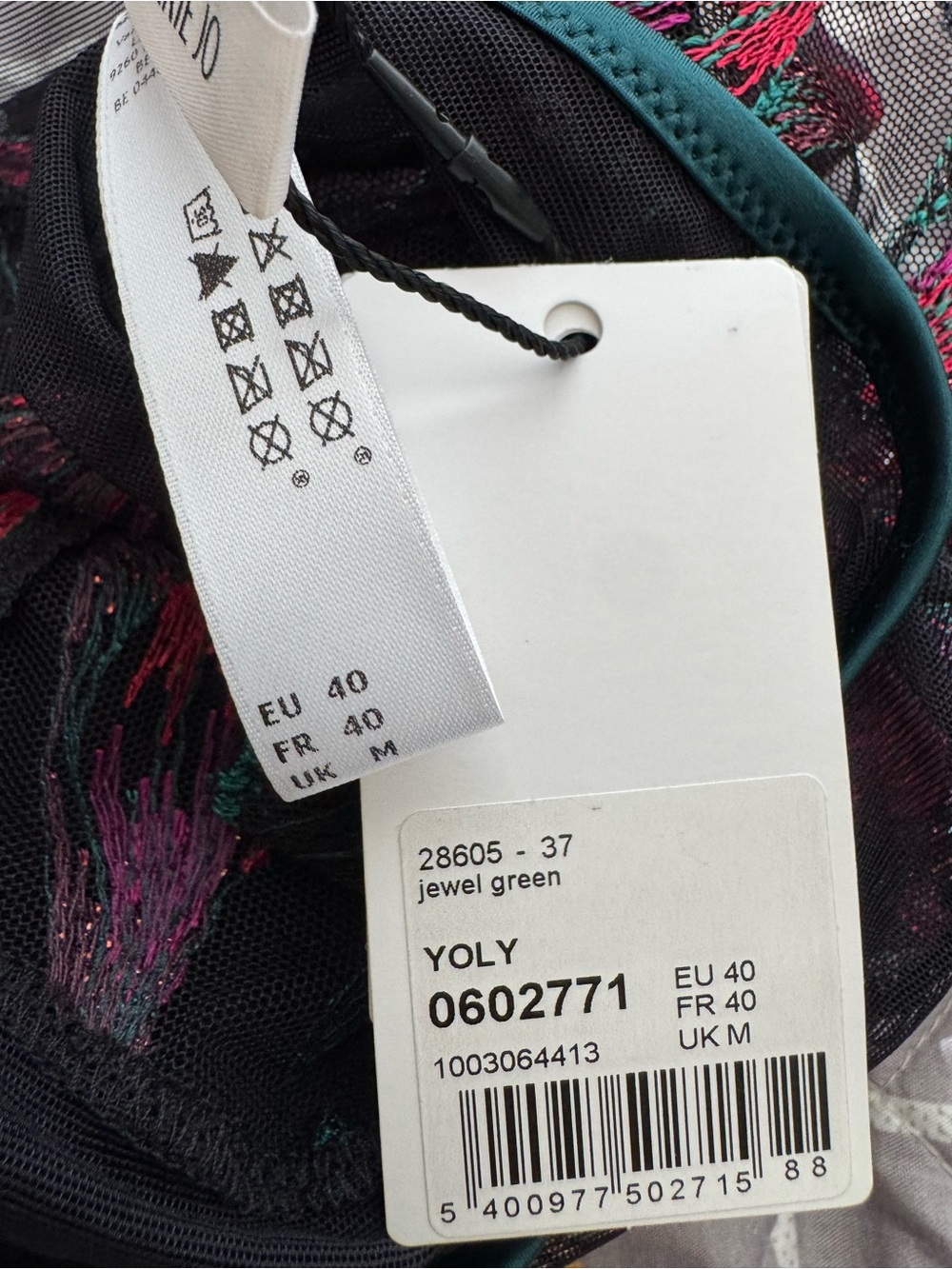Marie Jo Yoly Lingerie Set Bra 36D Panty M Jewel Green Floral Lace NWT - Picture 8 of 9